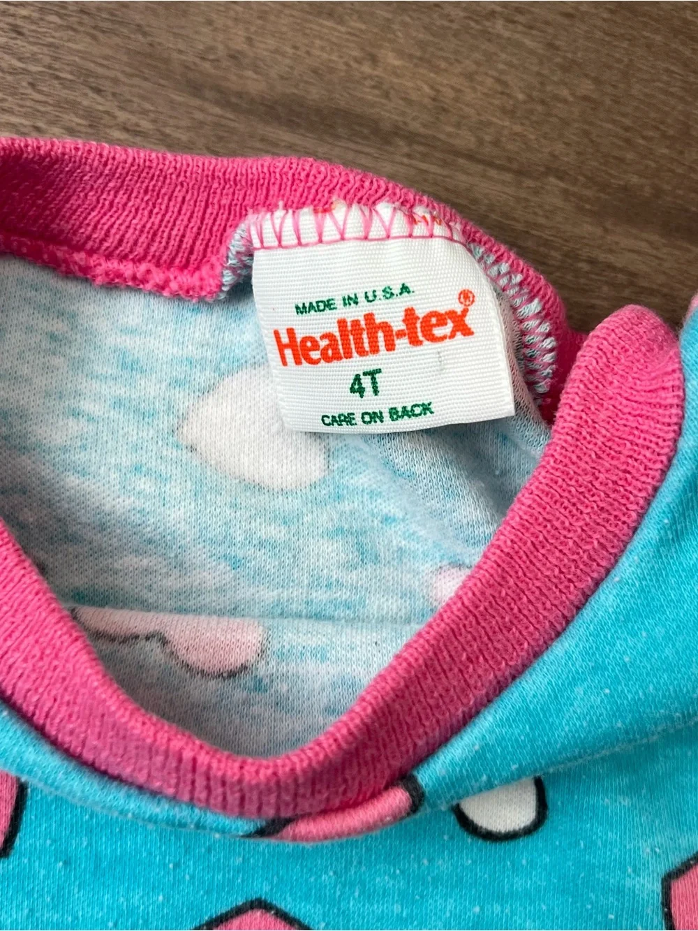 Vintage Health-tex Toddler Girls' AOP Heart T-shirt Blue/Pink Size 4T